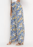 Spodnie damskie - Niebieskie Szerokie Spodnie z Gumką w Pasie i Materiałowym Paskiem oraz Kieszeniami Rallia - miniaturka - grafika 1