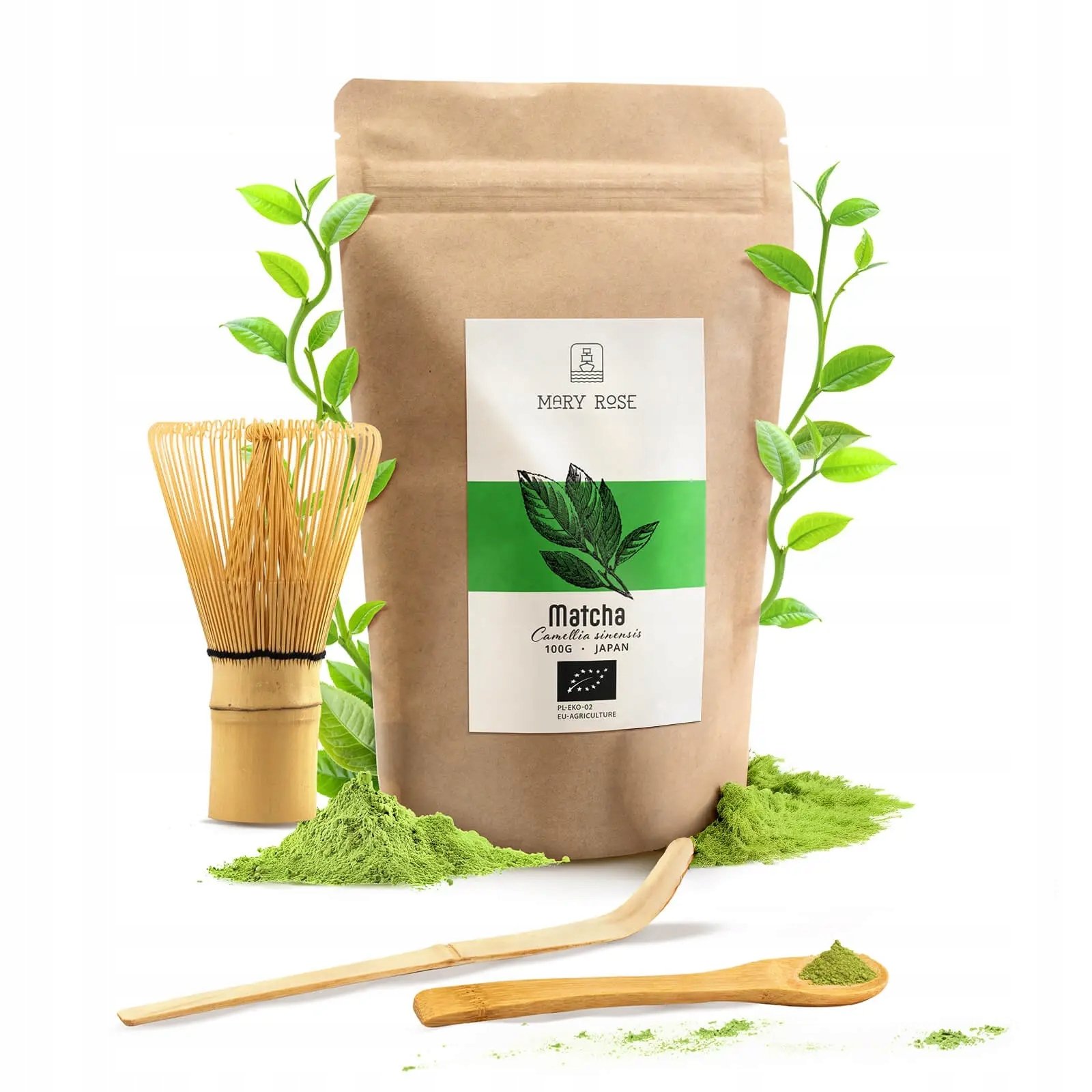 Zestaw do parzenia matchy Japońska Matcha Bio Akcesoria Bambusowe 100g