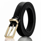 Paski - GRACIO skórzany CZARNY Damski PASEK Złota KLAMRA - miniaturka - grafika 1