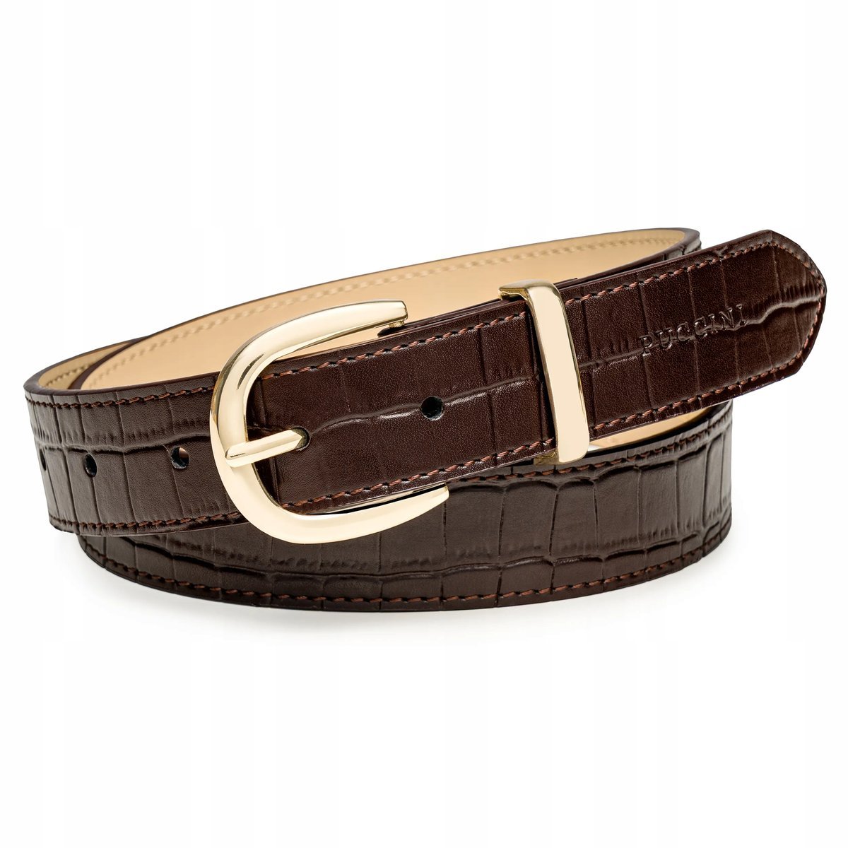 PUCCINI Pasek Damski Do Spodni Skórzany Brązowy Croco Rozmiar L PAD209L-Z-2