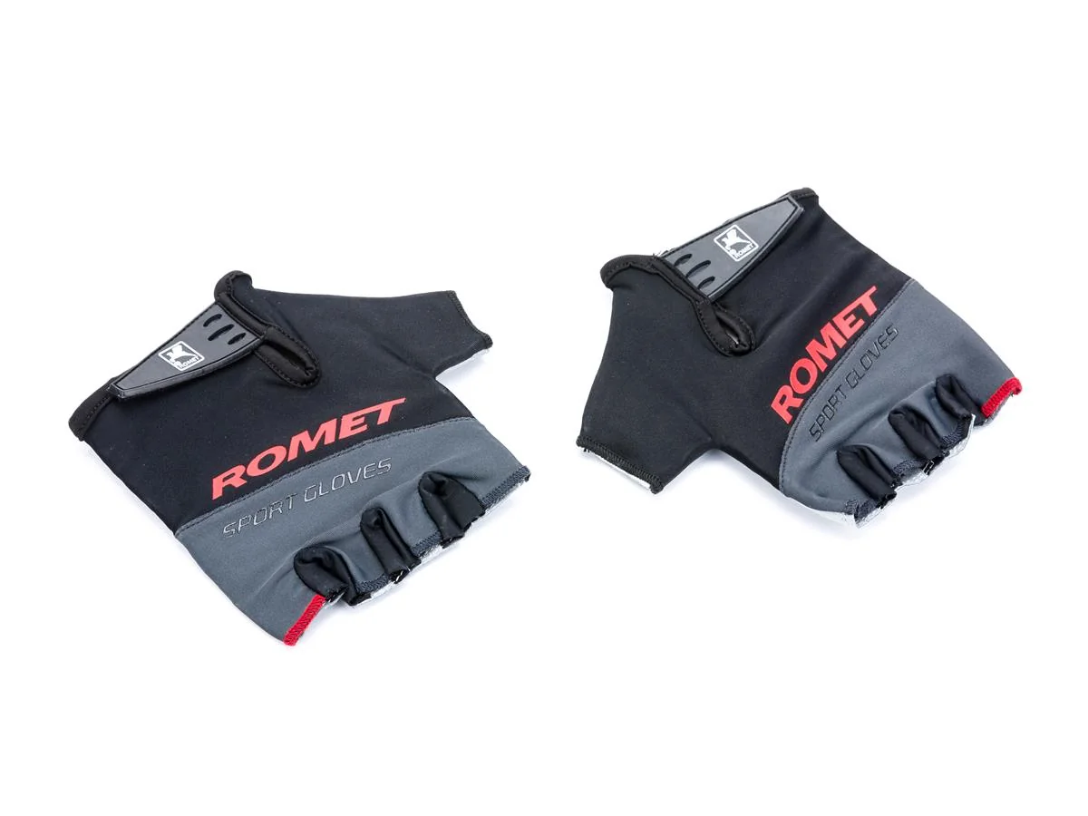 Rękawiczki rowerowe - czarno-popielate z czerwonym napisem ROMET XL