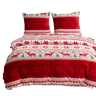 Pościel polarowa XmasCozy 160x200 welur świąteczna czerwona biała zielona norweski motyw - Pościel - miniaturka - grafika 1