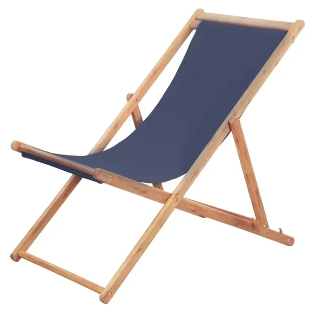 Niebieski leżak plażowy z drewna eukaliptusowego, 60x98,5/100/106 cm
