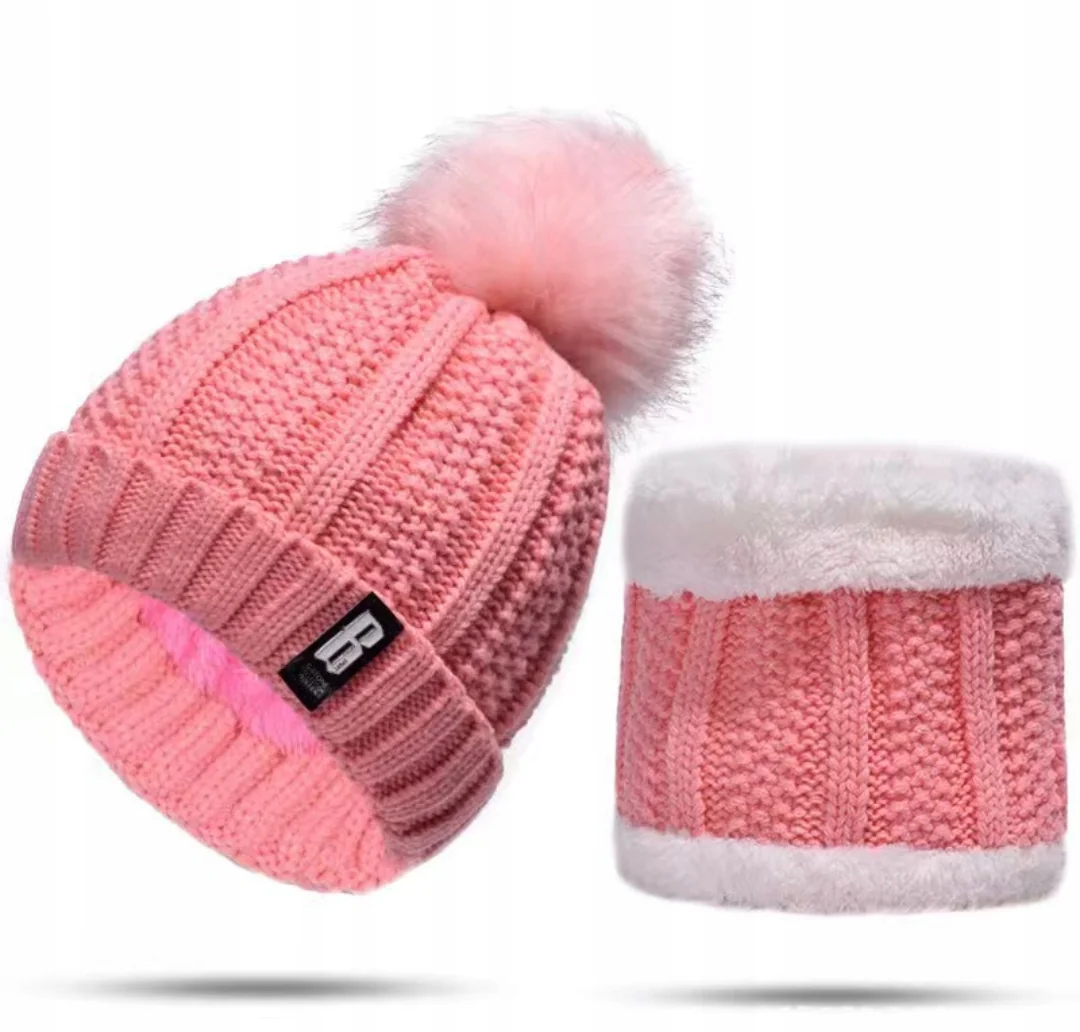 KOMPLET zimowy damski CZAPKA i KOMIN ciepły zestaw na zimę HANDMADE różowy