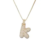 Łańcuszki - Naszyjnik inicjał literka K - złoty z cyrkoniami przywieszka - dmuchany łańcuszek kryształkami - miniaturka - grafika 1