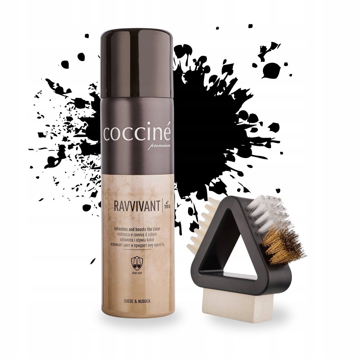 Ravvivant Czarny i Szczotka Trójkątna do Zamszu Nubuku Coccine Zestaw 2w1