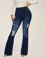 Spodnie damskie - Damskie spodnie dzwony z dziurami - Ciemnoniebieski - miniaturka - grafika 1