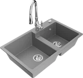 Zlewozmywaki z baterią - Mexen Tomas zlewozmywak granitowy 2-komorowy z baterią kuchenną Savita, szary - 6516-71-672601-00 - miniaturka - grafika 1