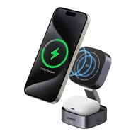 Ładowarki do telefonów - Ładowarka indukcyjna Qi 2w1 Ugreen W702 do Iphone, AirPods, 15W (szara) - miniaturka - grafika 1