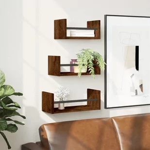 vidaXL Zestaw 3 półek ściennych z drążkami, brązowy dąb - Półki do salonu - miniaturka - grafika 1