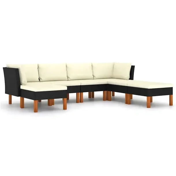 Zestaw Wypoczynkowy Rattan PE Czarny z Poduszkami Kremowymi 60,5x64,5x67 cm