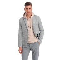 Marynarki męskie - Marynarka męska w kratę z dodatkiem wełny szara V1 OM-BLZB-0117 XL - miniaturka - grafika 1