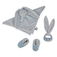 Zawieszki dla dzieci i niemowląt - Kaloo, Zestaw prezentowy 3 w 1 Królik (komforter + gryzak + buciki) niebieski Lapinoo - miniaturka - grafika 1