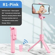 Selfie stick - ["NEW Bluetooth Wireless Selfie Stick Mini statyw z wysuwanym monopodem i zdalnym wyzwalaczem światła wypełniającego do telefonu z systemem IOS Android, różowy"], - miniaturka - grafika 1
