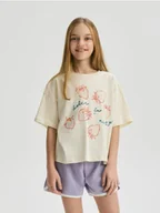 Spodnie i spodenki dla dziewczynek - Reserved - Dresowe szorty z lampasem - lawendowy - miniaturka - grafika 1