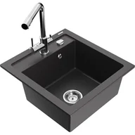 Zlewozmywaki z baterią - Mexen Vito zlewozmywak granitowy 1-komorowy z baterią kuchenną Duero, czarny nakrapiany - miniaturka - grafika 1