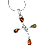 Biżuteria religijna - Srebrny krzyżyk z kolorowym bursztynem - miniaturka - grafika 1
