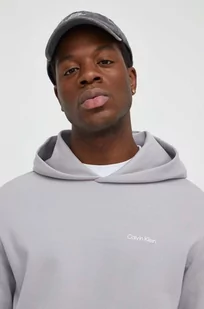 Calvin Klein bluza męska kolor szary z kapturem gładka - Bluzy męskie - miniaturka - grafika 1