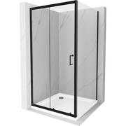 Kabiny prysznicowe - Mexen Apia kabina prysznicowa rozsuwana 100x100 cm, transparent, czarna + brodzik Flat, biały - miniaturka - grafika 1