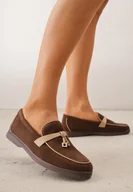 Mokasyny damskie - Brązowe Eleganckie Mokasyny VICES z Imitacji Zamszu ze Skórzaną Wkładką Jaenith - miniaturka - grafika 1