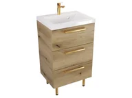 Szafki łazienkowe - Szafka Stojąca Z Umywalką ATHD 50 cm - Dąb Evoke Coast Mat - Uchwyty Złote Polerowane - miniaturka - grafika 1
