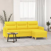 Sofy i kanapy - vidaXL 3-osobowa sofa z podnóżkiem, jasnożółty, 180 cm, tkaniną - miniaturka - grafika 1