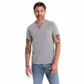 Koszulki męskie - Modny męski t-shirt z dekoltem na guziki szary Ombre OM-TSCT-0206 V3 r. XXL - miniaturka - grafika 1