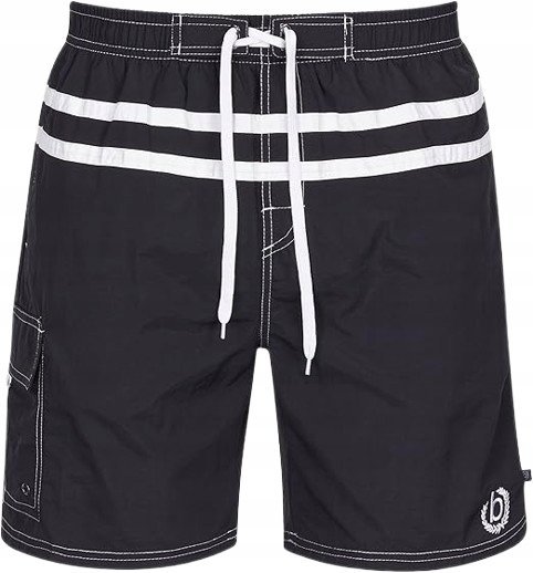 BUGATTI CZARNE KĄPIELÓWKI BOARDSHORTY Z DWIEMA BIAŁYMI PASKAMI 6XL J7A