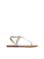 Sandały damskie - Srebrne płaskie sandały z tłoczonej skóry - miniaturka - grafika 1