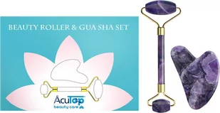 Zestaw z ametystu w eleganckim etui - roller + płytka Gua Sha do pielęgnacji twarzy i szyi - Beauty Roller & Gua Sha Set (Elegance A46009) - Akcesoria medycyny naturalnej - miniaturka - grafika 1