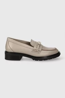 Mokasyny damskie - Tommy Hilfiger mokasyny skórzane TH HARDWARE LOAFER damskie kolor beżowy na płaskim obcasie FW0FW07765 - grafika 1