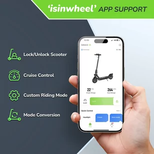 isinwheel S9 Max Electric Scooter, 500W Motor, 36V 10.4Ah Battery, 10-inch Tires, 18.6mph Max Speed, 22 miles Range, Front and - Hulajnogi elektryczne - miniaturka - grafika 3