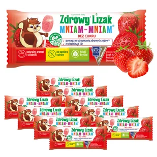 Zdrowy lizak dla dzieci mniam mniam z witaminami smak truskawkowy ZESTAW 10 sztuk - Gumy do żucia, lizaki, dropsy - miniaturka - grafika 1