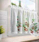 Firany - Zazdrostka firana gotowa na tunel KSENIA 150x60 Eurofirany biała zielona czerwona w truskawki - miniaturka - grafika 1