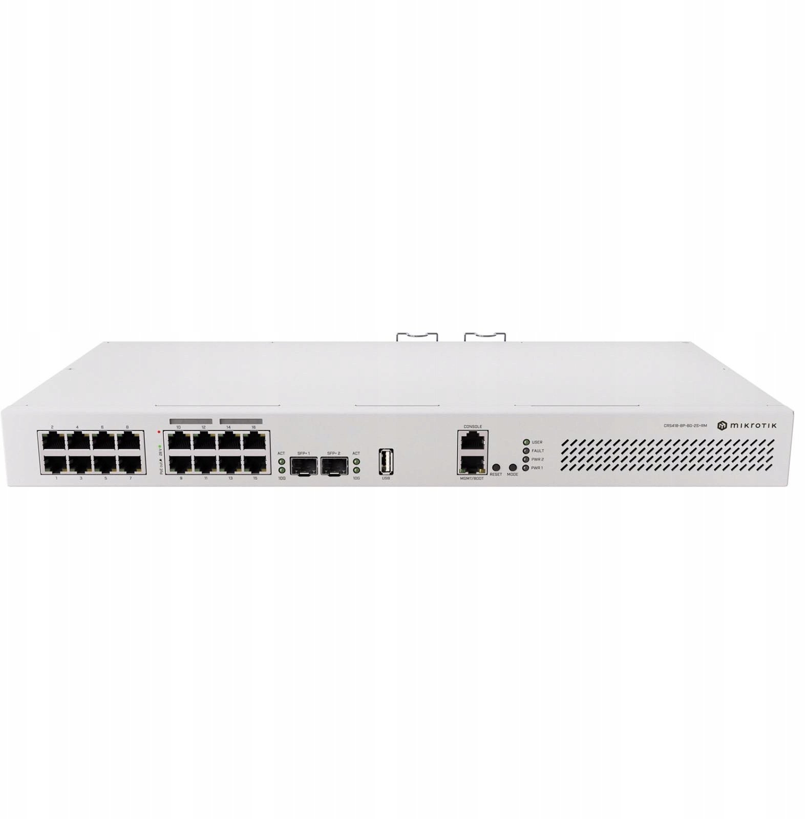 MikroTik Cloud Router Switch 418-8P-8G-2S+RM with RouterOS L5, racmount case MikroTik CRS418-8P-8G-2S+RM
