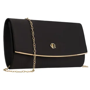 Czarna, wizytowa torebka damska wykonana z tkaniny syntetycznej z wewnętrzną kieszonką - Rovicky - Torebki damskie - miniaturka - grafika 1