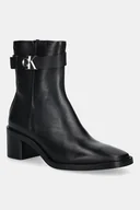 Botki damskie - Calvin Klein botki skórzane BLOCK HEEL BOOT W/ METAL LOGO damskie kolor czarny na słupku HW0HW02591 - miniaturka - grafika 1