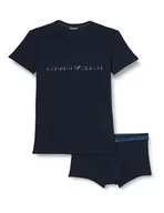Koszulki męskie - Emporio Armani Męski T-shirt + Trunk Christmas Shiny Logo Underwear, morski, S - miniaturka - grafika 1