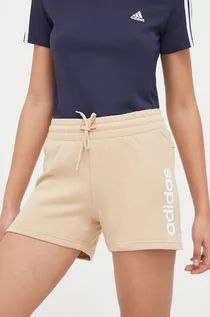 Spodenki damskie - adidas szorty bawełniane kolor beżowy z nadrukiem high waist - grafika 1