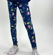 Spodnie i spodenki dla dziewczynek - Legginsy dla dziewczynki, z kwiatami, granatowe, 3-8 lat - miniaturka - grafika 1