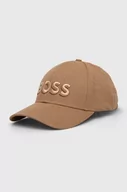 Czapki męskie - BOSS czapka z daszkiem bawełniana kolor beżowy z aplikacją - Boss - miniaturka - grafika 1