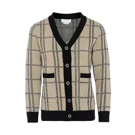 Kurtki damskie - Caneva Damska kurtka z dzianiny z wyciętymi ramionami i dekoltem w serek, czarna, wełniana, biała, w kratkę, rozmiar XL/XXL, Czarna wełna biała w kratkę, XL - miniaturka - grafika 1