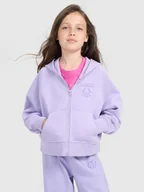Bluzy dla dziewczynek - 4F Bluza dresowa rozpinana z kapturem dziewczęca - fioletowa 122 (6-7 lat) - miniaturka - grafika 1