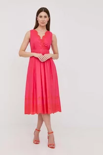 Sukienki - Max&Co sukienka bawełniana kolor różowy midi rozkloszowana - - grafika 1