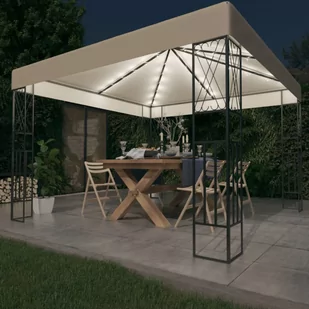 shumee Altana ze sznurem lampek LED 3x3 m kremowa tkanina - Altany ogrodowe - miniaturka - grafika 1