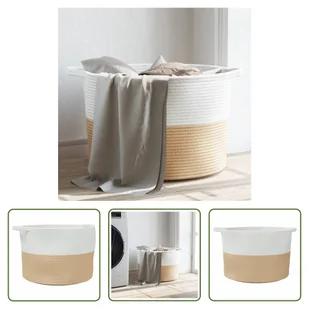 Kosz na pranie The Living Store Beżowo-biały Ø55x36 cm Bawełna - Kosze na bieliznę - miniaturka - grafika 1