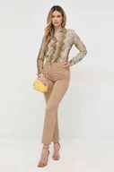 Spodnie damskie - Guess spodnie damskie kolor brązowy proste high waist - miniaturka - grafika 1