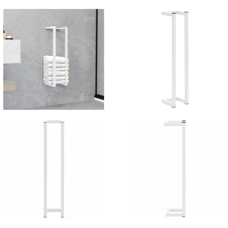vidaXL Wieszak na ręczniki biały 12,5x12,5x60 cm stalowy - Uchwyt na ręczniki - Wieszak na ręczniki - Wieszak na ręczniki kąpielowe - Wieszak na ręczniki