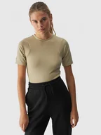 Koszulki sportowe damskie - Damski t-shirt crop-top 4F 4FWAW24TTSHF1806 - beżowy - miniaturka - grafika 1