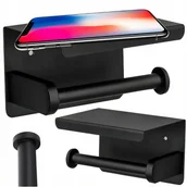 Stojaki i wieszaki na papier toaletowy - UCHWYT NA PAPIER TOALETOWY Z PÓŁKĄ CZARNY LOFT WC - miniaturka - grafika 1